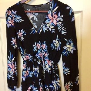 Black and floral shorts romper